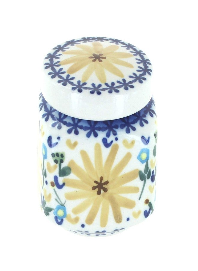 Blue Rose Polish Pottery - Yellow Daisy Small Jar - 3" x 2.5" - Perfect Jar for Spices, Candy or Keepsakes